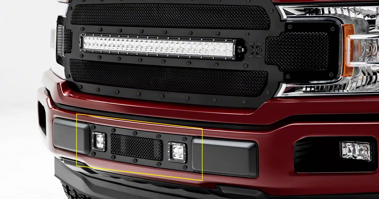 T-REX Grilles Torch Series Lower Bumper Grille Insert with 3-Inch LED Cube Lights; Black (18-20 2.7L/3.5L EcoBoost F-150, Excluding Raptor)
