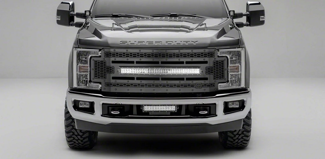 T-REX Grilles Stealth Laser Torch Series Upper Replacement Grille with 30-Inch LED Light Bar; Black (17-19 F-350 Super Duty)