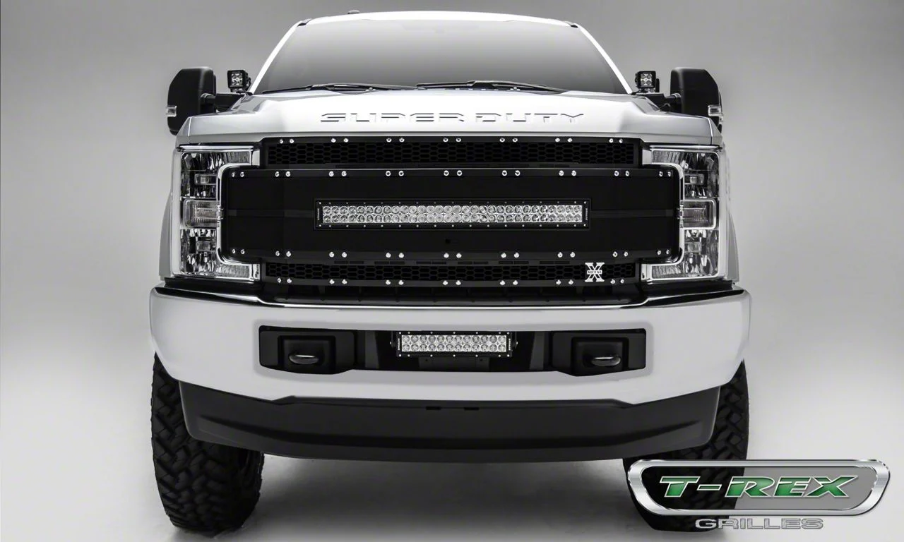 T-REX Grilles Torch AL Series Upper Replacement Grille with 30-Inch LED Light Bar; Black (17-19 F-350 Super Duty)
