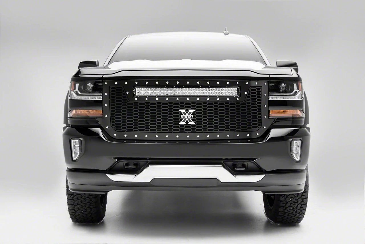 T-REX Grilles Laser Torch Series Upper Replacement Grille with 30-Inch LED Light Bar; Black (16-18 Silverado 1500)