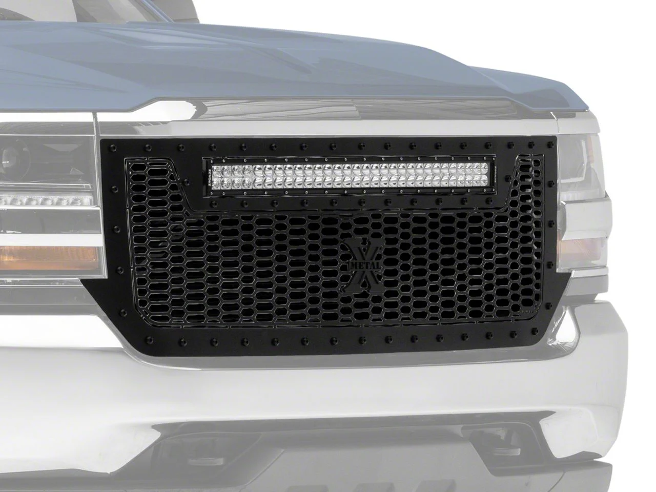 T-REX Grilles Stealth Laser Torch Series Upper Replacement Grille with 30-Inch LED Light Bar; Black (16-18 Silverado 1500)