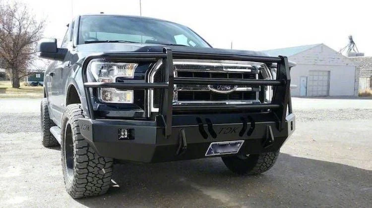 Throttle Down Kustoms Standard Front Bumper with Grille Guard; Bare Metal (15-17 F-150, Excluding Raptor)
