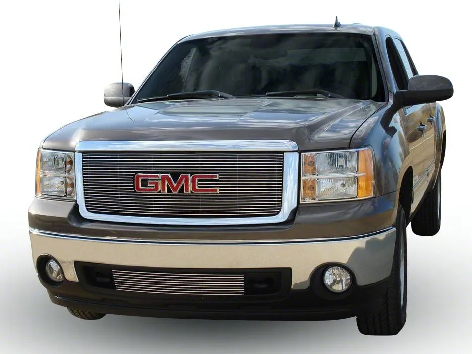T-REX Grilles Billet Series Upper Overlay Grilles with Logo Insert; Polished (07-13 Sierra 1500)