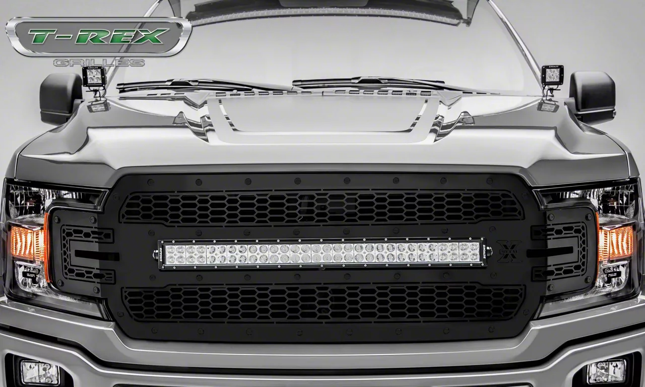 T-REX Grilles Stealth Laser Torch Series Upper Replacement Grille with 30-Inch LED Light Bar; Black (18-20 F-150, Excluding Raptor)