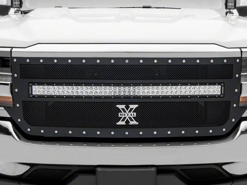 T-REX Grilles Torch Series Upper Replacement Grille with 40-Inch LED Light Bar; Black (16-18 Silverado 1500)