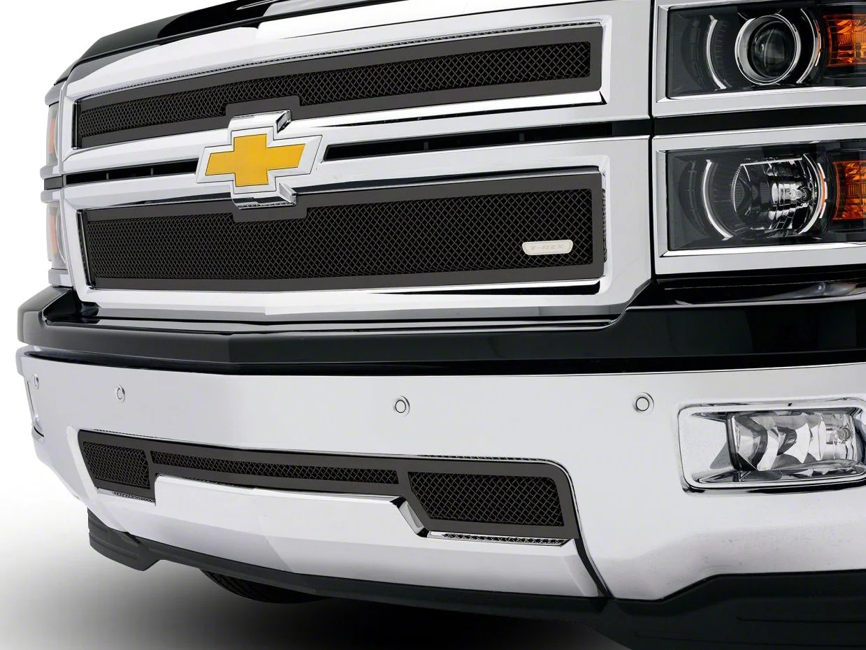 T-REX Grilles Upper Class Series Mesh Upper Overlay Grilles; Black (14-15 Silverado 1500)