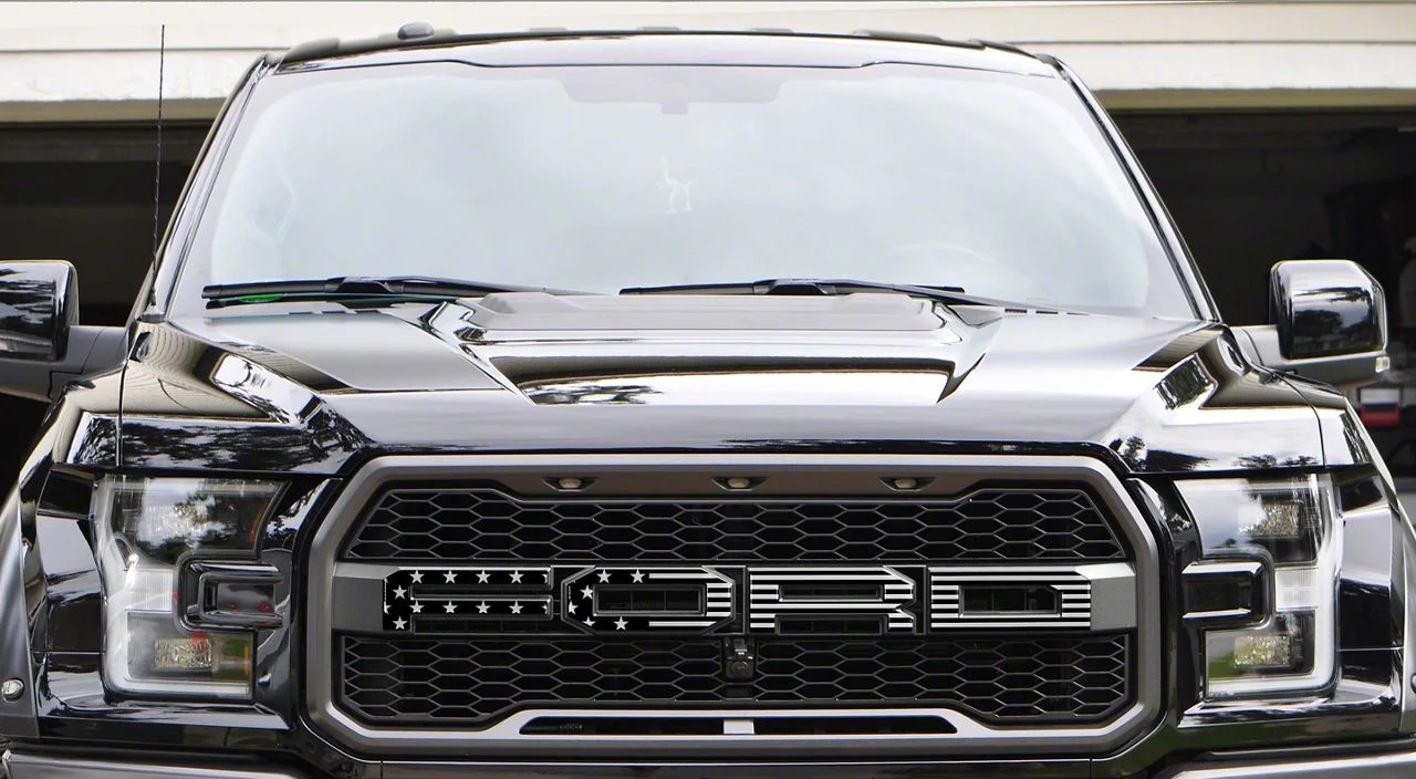 Front Grille Letter Overlays; Black/Silver American Flag (17-20 F-150 Raptor)