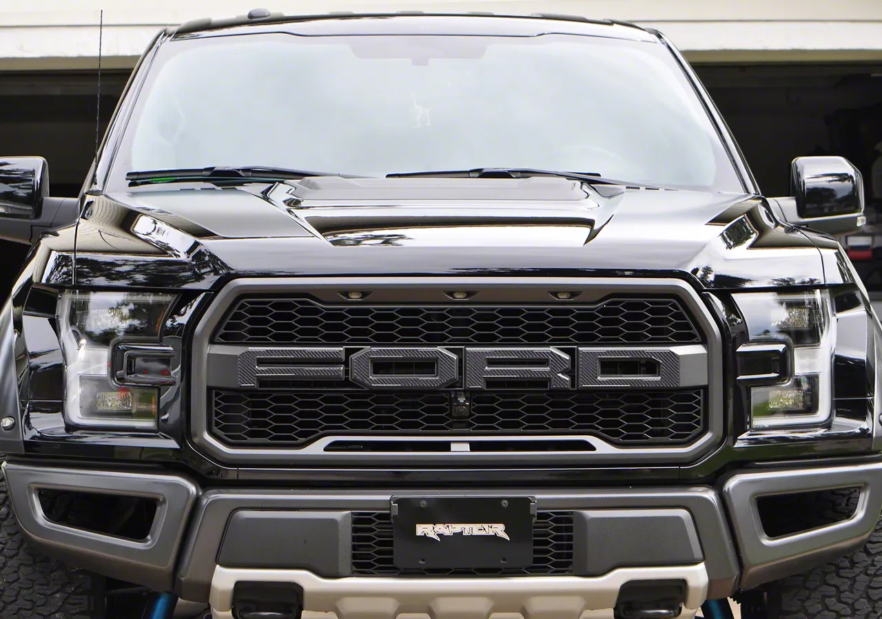 Front Grille Letter Overlays; Domed Carbon Fiber (17-20 F-150 Raptor)