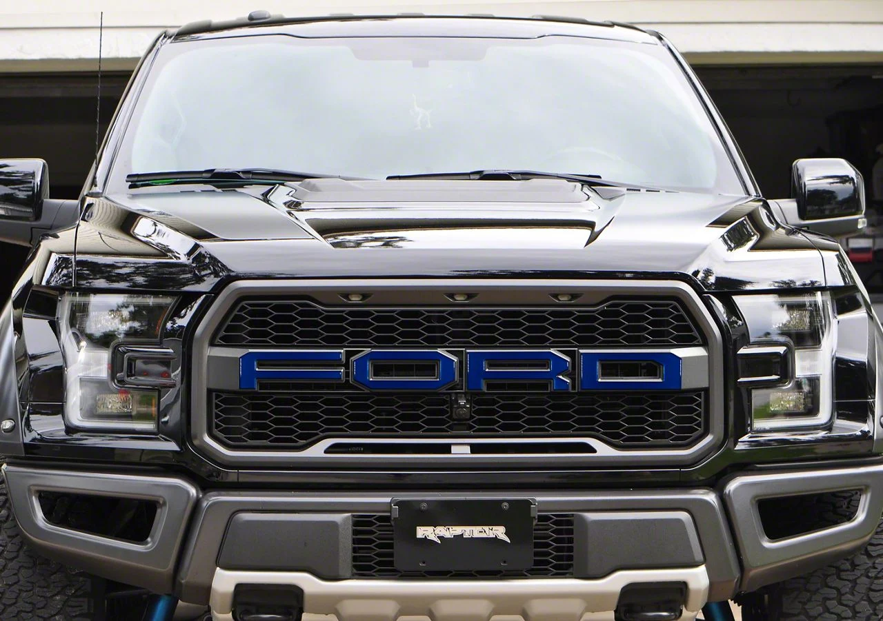 Front Grille Letter Overlays; Lightning Blue (17-20 F-150 Raptor)
