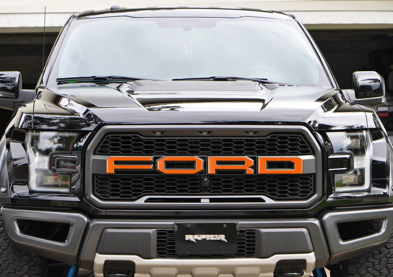 Front Grille Letter Overlays; Matte Orange (17-20 F-150 Raptor)