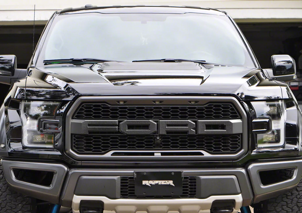 Front Grille Letter Overlays; Raw Carbon Fiber (17-20 F-150 Raptor)