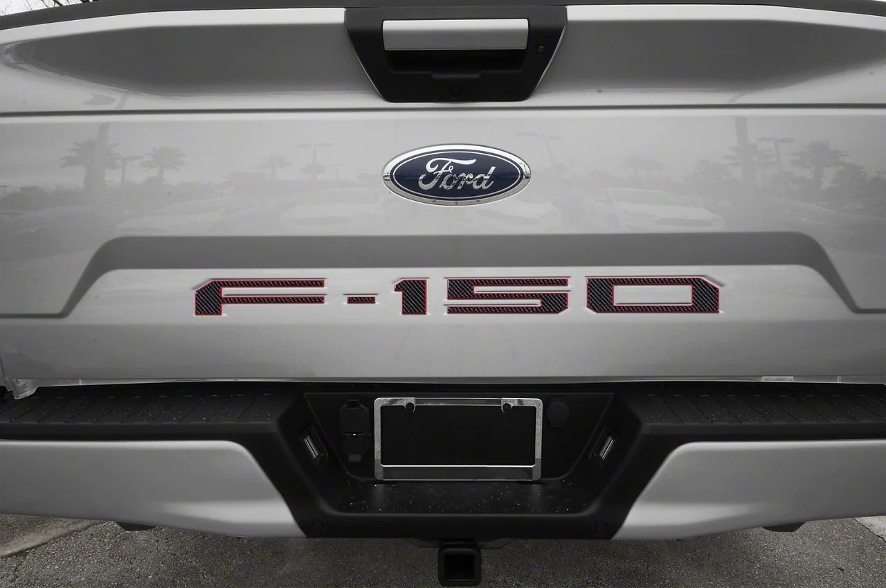 Tailgate Insert Letters; Domed Carbon Fiber with Red Outline (18-20 F-150 w/o Tailgate Applique)