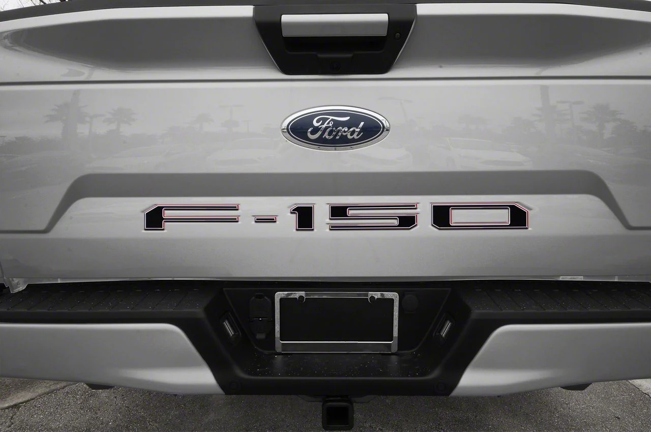 Tailgate Insert Letters; Gloss Black with Red-Silver Outline (18-20 F-150 w/o Tailgate Applique)