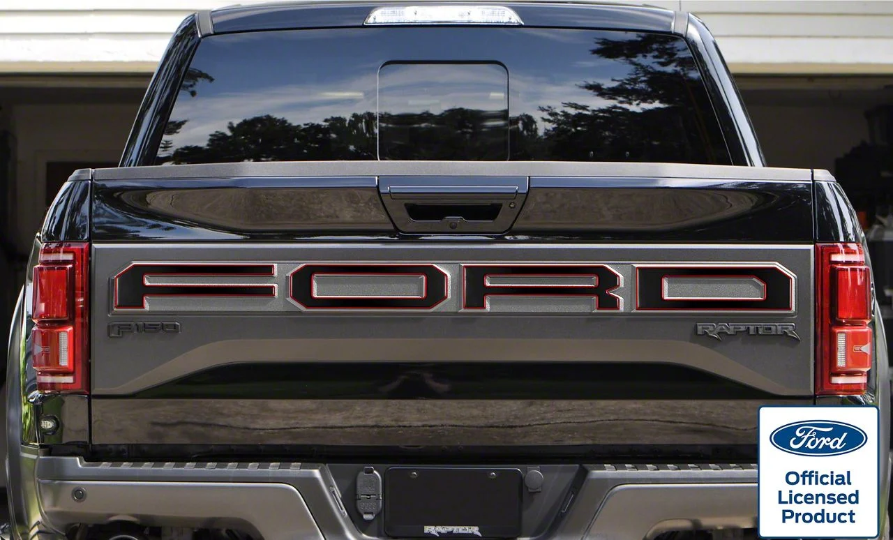 Tailgate Letter Overlays; Matte Black with Red Outline (17-18 F-150 Raptor w/ Tailgate Applique)