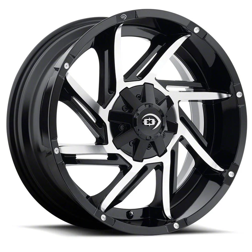 Prowler Gloss Black Machined 8-Lug Wheel; 20x9; -12mm Offset (17-22 F-350 Super Duty SRW)