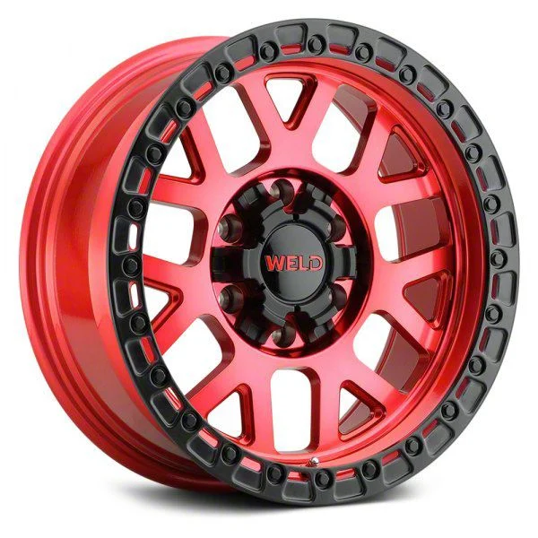 Weld Off-Road Cinch Candy Red with Satin Black Ring 6-Lug Wheel; 17x9; 0mm Offset (07-13 Sierra 1500)