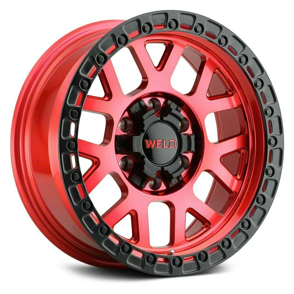 Weld Off-Road Cinch Candy Red with Satin Black Ring 6-Lug Wheel; 20x10; 13mm Offset (19-26 RAM 1500)