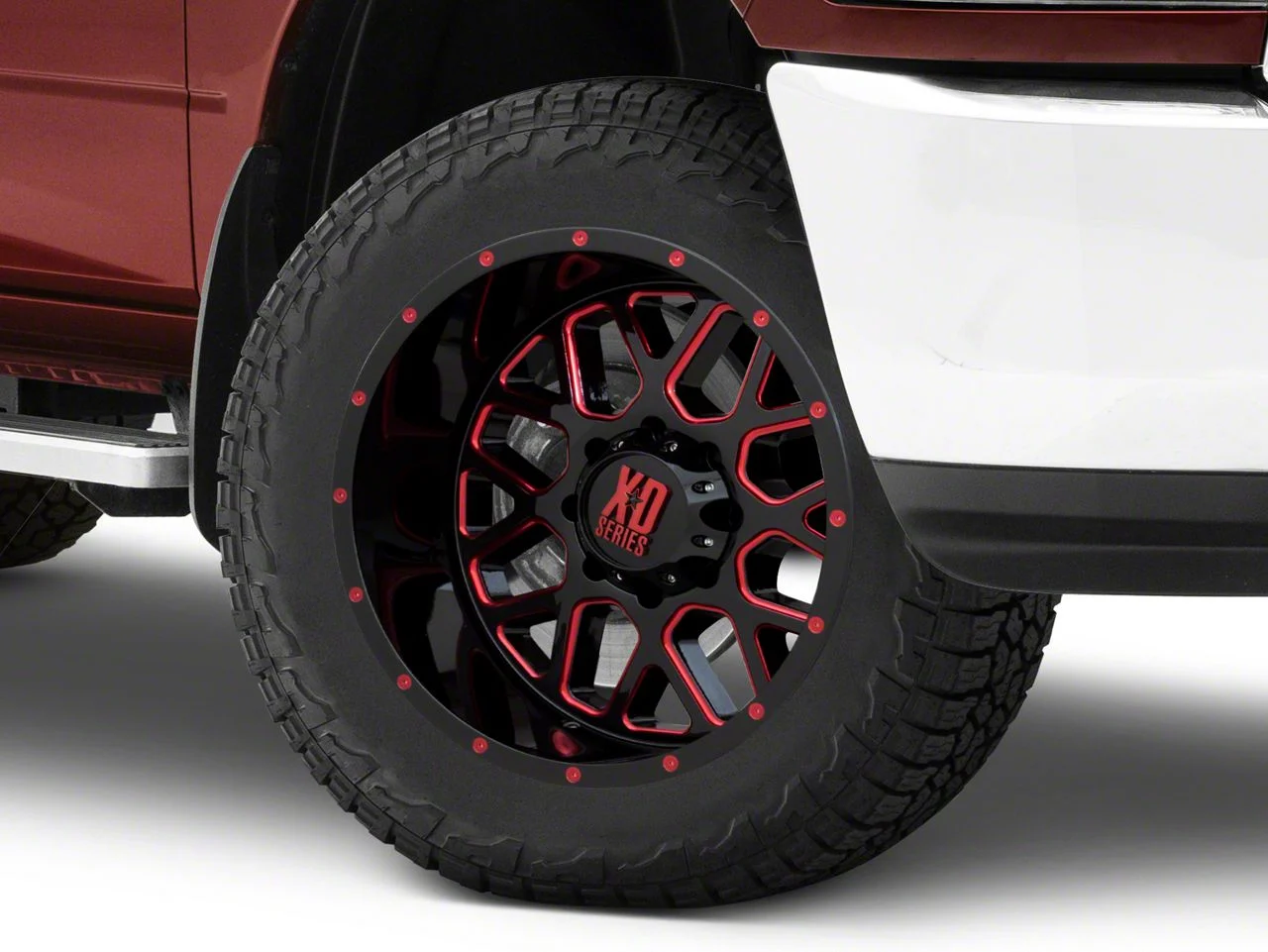 XD Grenade Satin Black Milled with Red Clear Coat 8-Lug Wheel; 20x10; -24mm Offset (10-18 RAM 3500 SRW)
