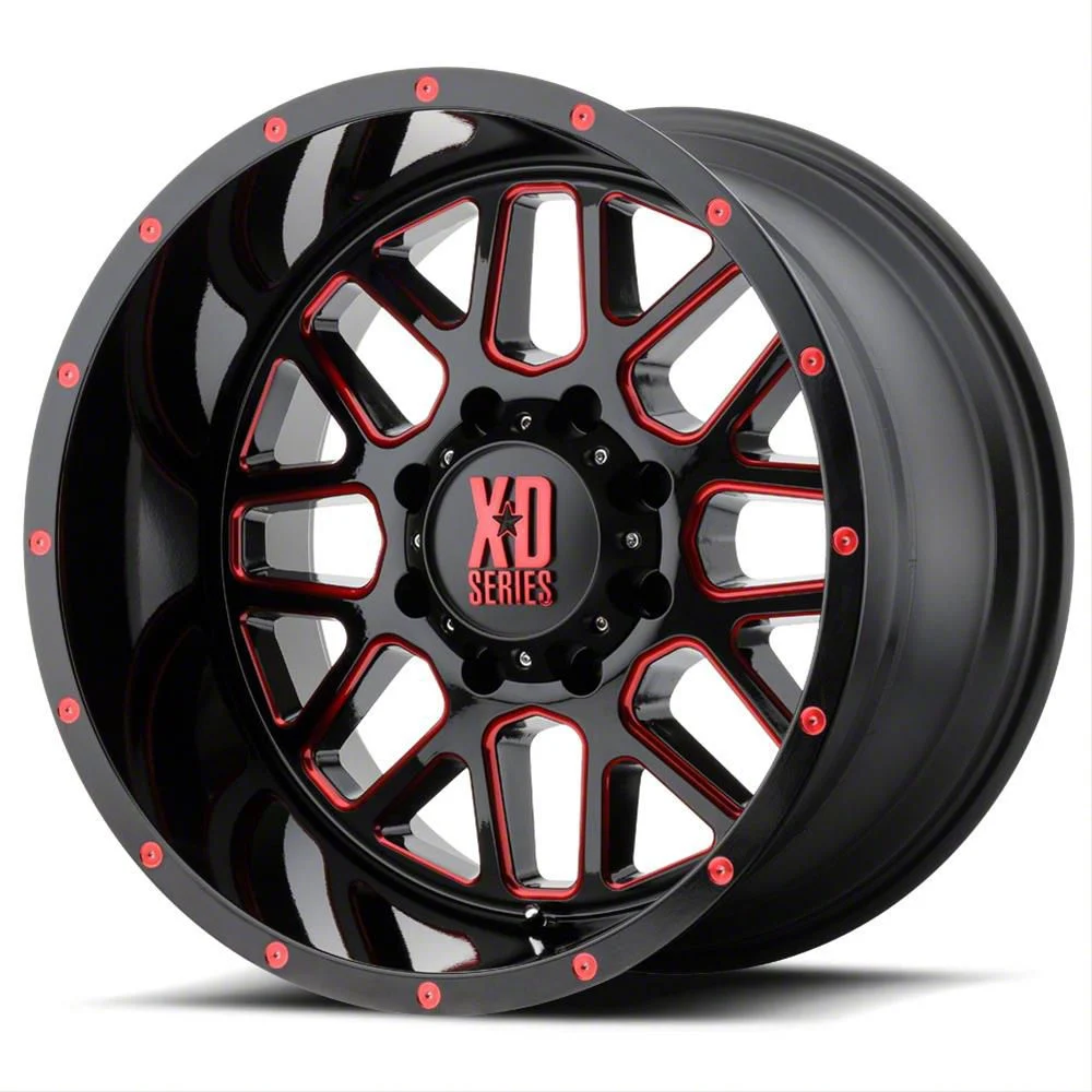 XD Grenade Satin Black Milled with Red Clear Coat 8-Lug Wheel; 20x12; -44mm Offset (10-18 RAM 3500 SRW)