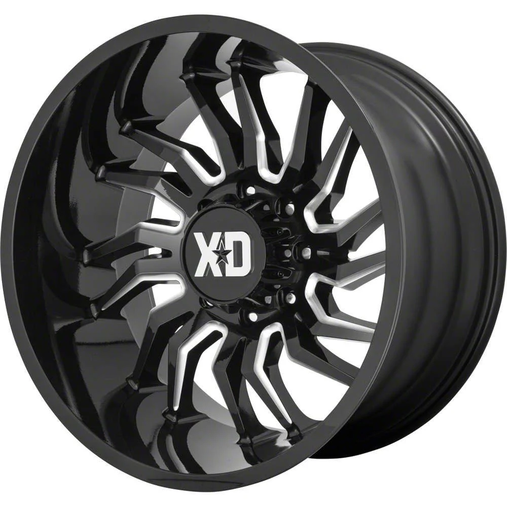 XD Tension Gloss Black Milled 8-Lug Wheel; 22x12; -44mm Offset (07-10 Sierra 2500 HD)