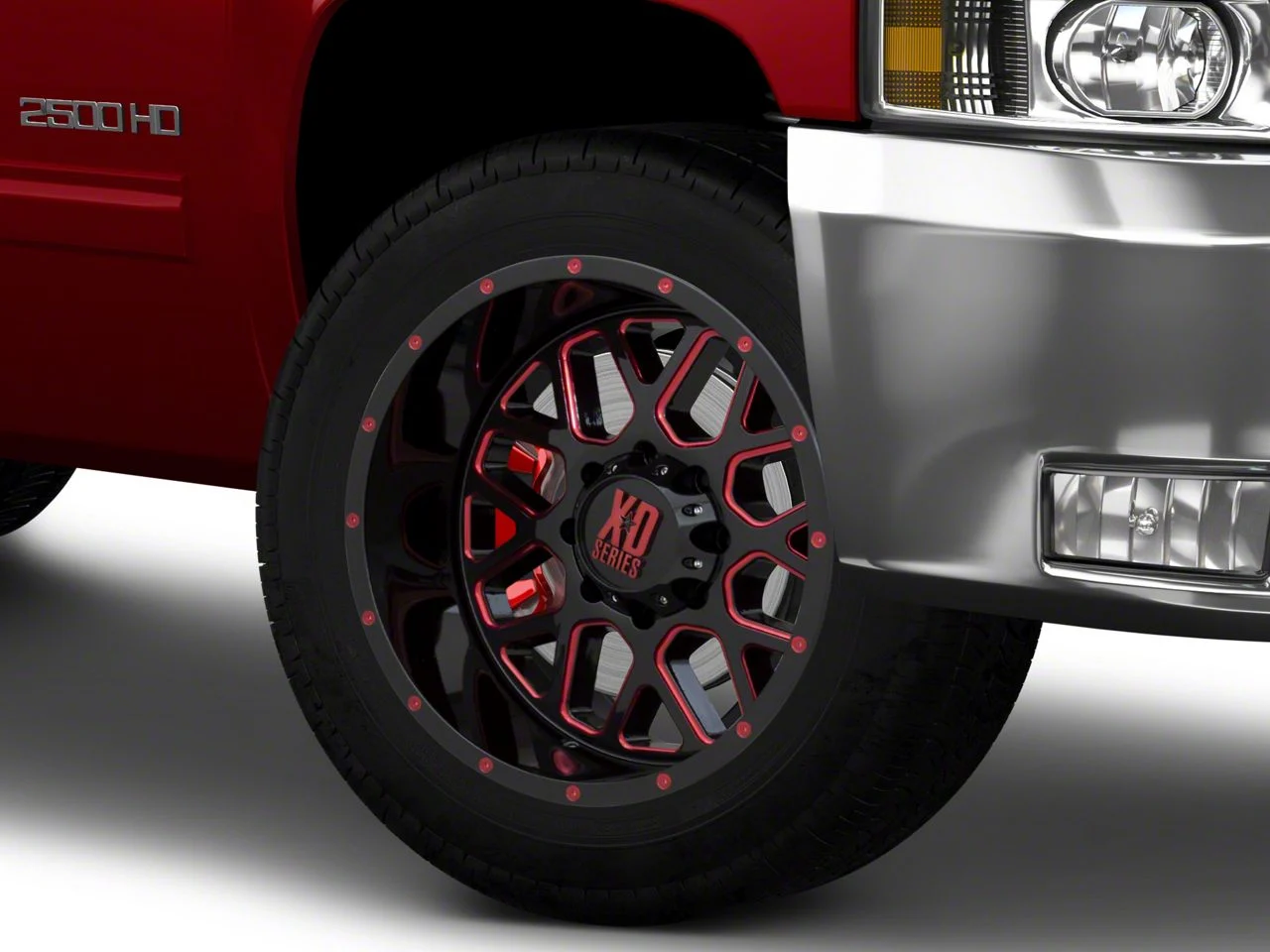 XD Grenade Satin Black Milled with Red Clear Coat 8-Lug Wheel; 20x10; -24mm Offset (07-10 Silverado 2500 HD)
