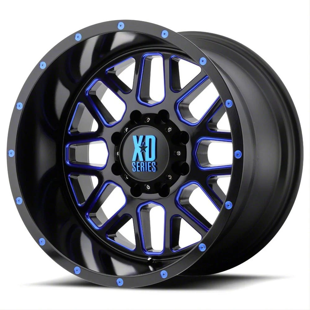XD Grenade Satin Black Milled with Blue Clear Coat 8-Lug Wheel; 20x10; -24mm Offset (07-10 Silverado 3500 HD SRW)