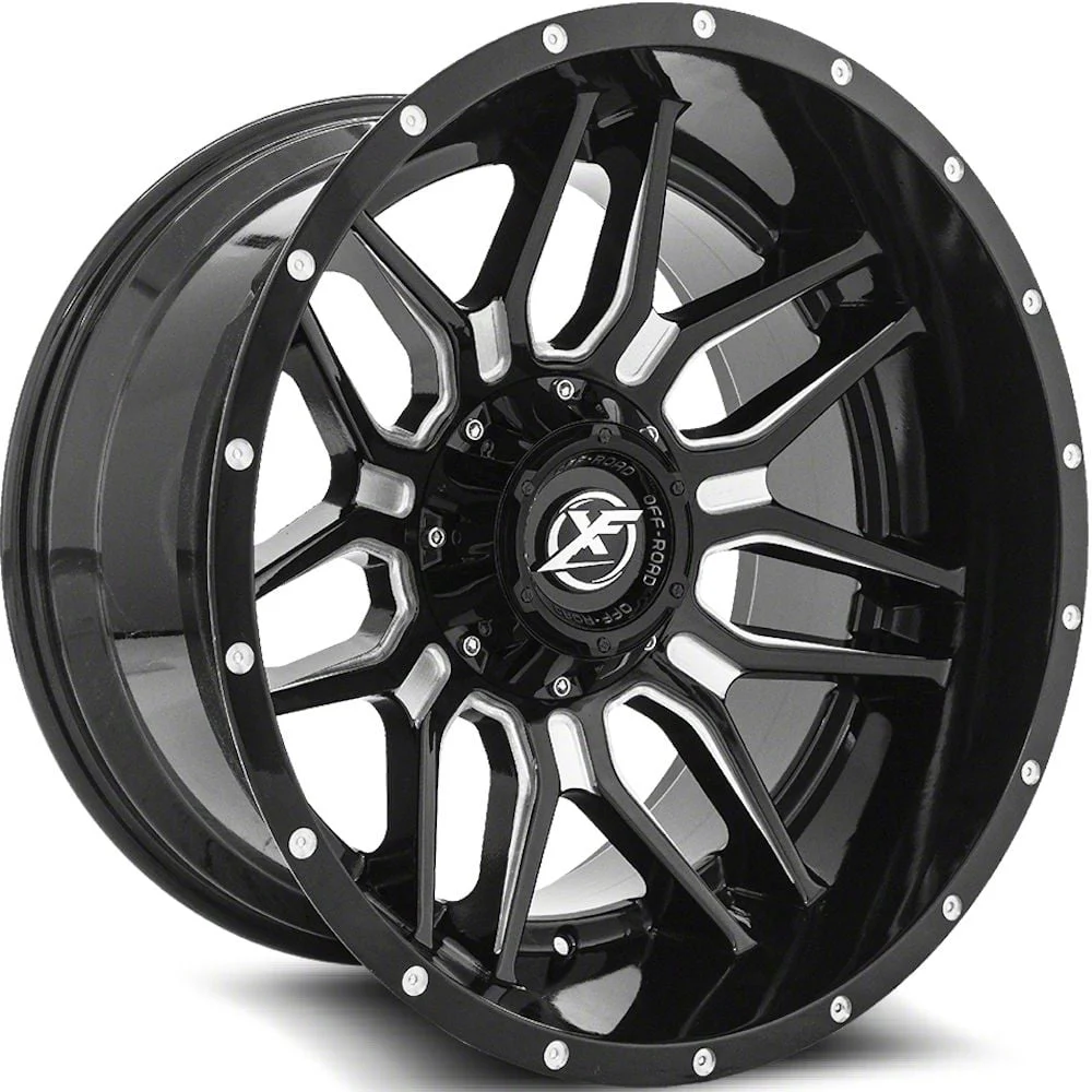 XF Offroad XF-222 Gloss Black Milled Milled 8-Lug Wheel; 20x9; 0mm Offset (03-09 RAM 3500 SRW)