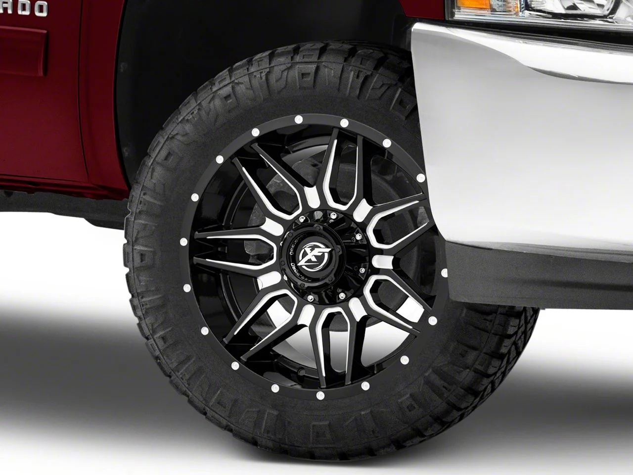 XF Offroad XF-222 Gloss Black Milled 6-Lug Wheel; 20x9; 0mm Offset (07-13 Silverado 1500)