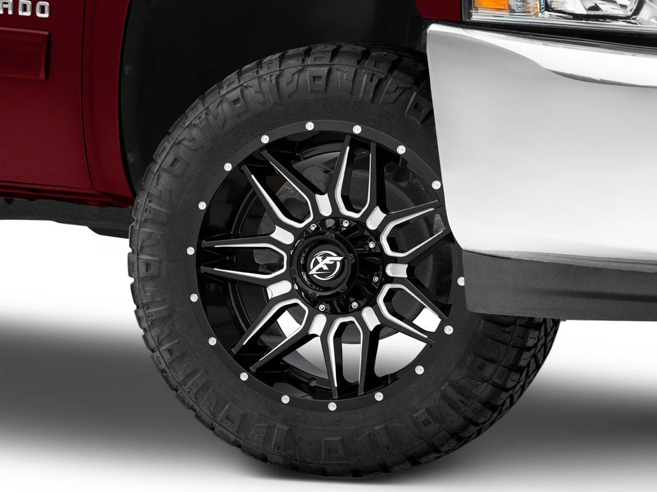 XF Offroad XF-222 Gloss Black Milled 6-Lug Wheel; 20x9; 12mm Offset (07-13 Silverado 1500)