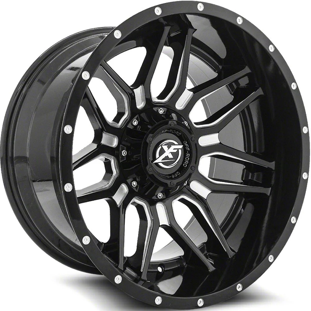 XF Offroad XF-222 Gloss Black Milled Milled 8-Lug Wheel; 20x9; 0mm Offset (07-14 Silverado 2500 HD)