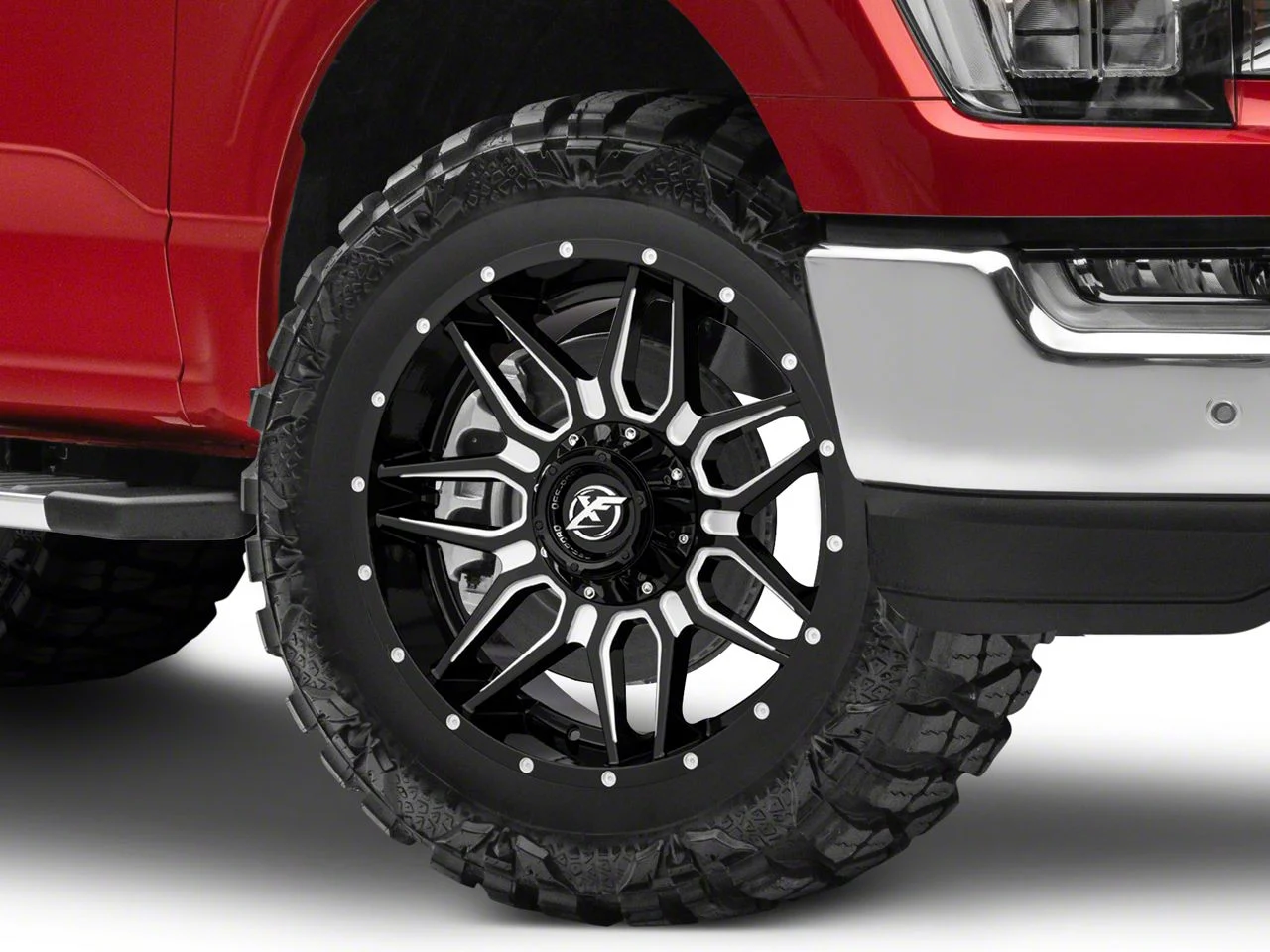 XF Offroad XF-222 Gloss Black Milled 6-Lug Wheel; 20x9; 12mm Offset (21-26 F-150)