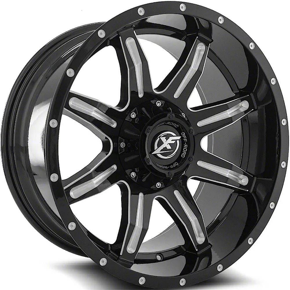 XF Offroad XF-215 Gloss Black Milled 5-Lug Wheel; 24x12; -44mm Offset (02-08 RAM 1500, Excluding Mega Cab)