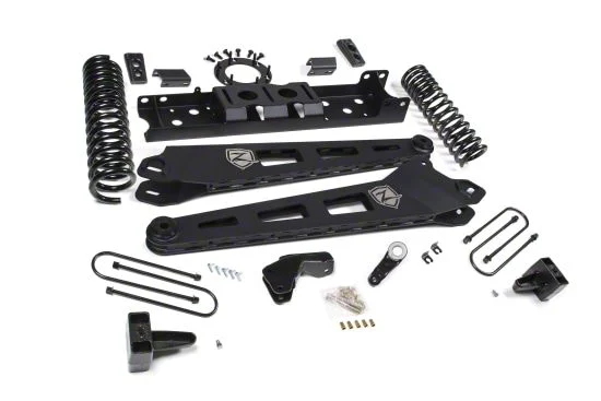 Zone Offroad 4-Inch Front Radius Arm / 3-Inch Rear Block Suspension Lift Kit with Nitro Shocks (19-26 4WD 6.4L RAM 3500 w/ Factory Overload Springs)