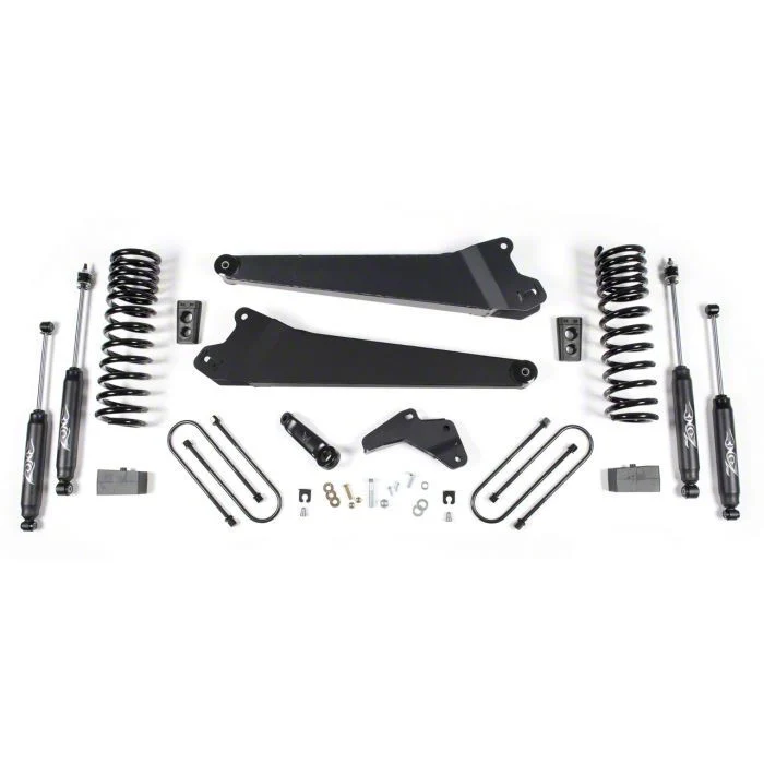 Zone Offroad 4-Inch Radius Arm Suspension Lift Kit with 3-Inch Rear Lift Blocks and Nitro Shocks (13-18 4WD 5.7L, 6.4L RAM 3500 w/o Air Ride)